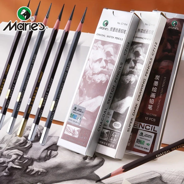 AOOKMIYA Marie's 12pcs Artist Pencils 12B/14B/16B,Black Graphite Core,Matte Pencil Set for Sketching,Drawing,Shading for Artists,Students
