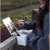 AOOKMIYA Acrylic Watercolor Palette for Outing Sketching Mini Portable Easel Folding Stand Paint Pallet Student Travel Painting Supplies