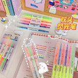 3/6Pcs/Set Double Head Fluorescent Highlighter Pen Markers Pastel Drawing Pen for Student School Office Supplies Cute Stationery