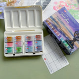 AOOKMIYA NEW White Night Solid Watercolor Mist Series 12 Color Set Artist Precipitated Layered Watercolor Art Supplies for Artist