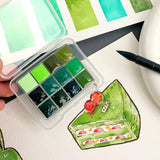 AOOKMIYA 12 Colors White Night Watercolor Paint Packed 0.5/1ML Green Series Artist Grade Plant Painting Portable Travel Art Supplies