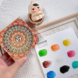 AOOKMIYA 9 Colors Lotus Carved Solid Watercolor Pigment Portable Travel Pack Opaque Watercolor Nail Art and Painting Supplies