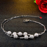 Fashion Pure 100% 925 Sterling Silver Anklet Frosted Gold Color White Round Beads Anklets For Women Ankle Foot Chain Jewelry