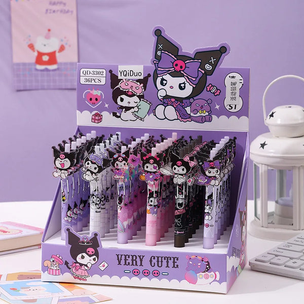 36pcs Sanrio Kuromi Mechanical Pencil Cute Kuromi Acrylic Patch 0.5 Automatic Pencil Stationery Student Gifts