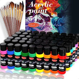 Acrylic Paint Set 66 PCS of 54 Colors 2fl oz 60ml Bottles with12 BrushesNon Toxic 54 Colors Acrylic Paint No Fading Rich Pigmen
