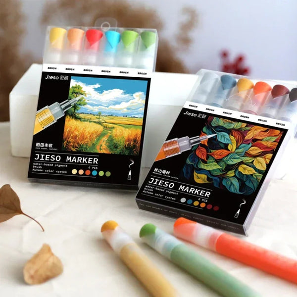 AOOKMIYA 6 Pack Soft Tip Water-based Acrylic Marker Pens for Students To Draw Hook Lines and Color Animation Design Art Supplies