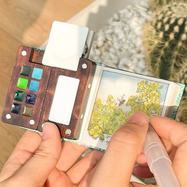 AOOKMIYA Wooden Box Watercolor Paint 8 Colors Walnut Color Mini Solid Watercolor Dispenser Paint Boxes  AOOKMIYA.COM