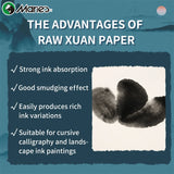 AOOKMIYA 200 Sheets Marie's Xuan Paper,Soft Papers Sheng/Raw Xuan for Block Printing,Watercolors,Calligraphy,Chinese Painting  for Adults