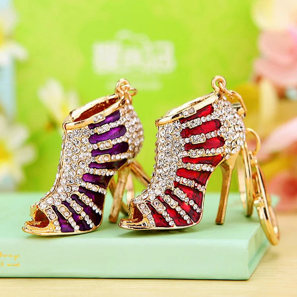 AOOKMIYA ART+ Creative Gifts Creative Rhinestones Inlaid Goddess Fish Mouth High Heel Enamel Keychain Women Jewelry Bag Key Keyring