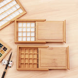AOOKMIYA Empty Bamboo Paint Palette with Lid Portable Watercolor Paint Tray Storage Box with 24/36 Half Pans for Painting Art Supplies