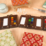 AOOKMIYA Wooden Box Watercolor Paint 8 Colors Walnut Color Mini Solid Watercolor Dispenser Paint Boxes  AOOKMIYA.COM