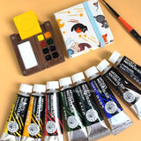 AOOKMIYA Paul Rubens Artist Grade Watercolor 8 Colors Portable Mini Walnut Paint Box Set Student Travel Sketching Art Supplies