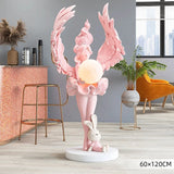 Elegant Angel Girl Floor Sculpture Stylish Statue Angel Home Decor Figurine Standing Ornaments for Living Room with Lighting