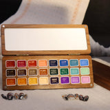 AOOKMIYA 24 Colors 1ml Solid Watercolor Pigment Wooden Box with Palette Handmade Solid Pigment Painting Portable Nail Art Supplies