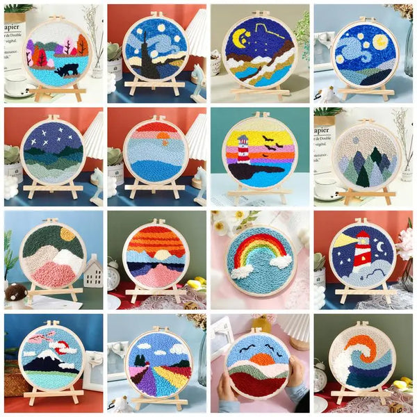 AOOKMIYA CHENISTORY-Punch Needle Embroidery Landscape Kits Sewing Kit Needlework Cross Stitch Beginner Kits For Adult Funny Embroidery