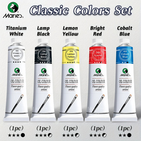 AOOKMIYA 5pcs Marie's Oil Paints Set,50ml/1.7fl. oz x 5 Tubes,Professional Rich Pigments Kit,Vibrant Variety of Smooth Colors for Artists
