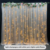 3X6M Wedding Background Decoration Veil White Bilayer Yarn Curtain With Artificial Flower For Birthday Valentine's Day Party DIY