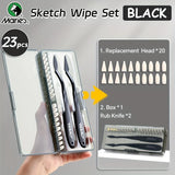 AOOKMIYA Marie's 23pcs Art Sketch Wipe Knife with Box,Rubbing Blending Brush,Smearing Tool for Sketching,Drawing,Mixing for Adults,Artist