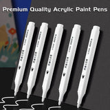 5pcs White Acrylic Marker,Permanent Pen Art Supplies for Black Paper,Tire,Plastic,Stone,Metal,Painting for Artists,Beginners