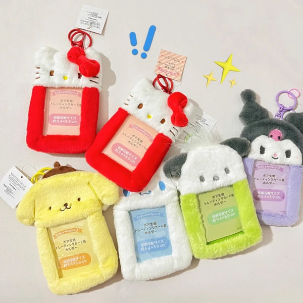 Kawaii Cartoon Anime My Melody Kuromi Plush Card Holder Cute 3-inch Hello Kitty Cinnamoroll Backpack Pendant Keychain Girl Gifts