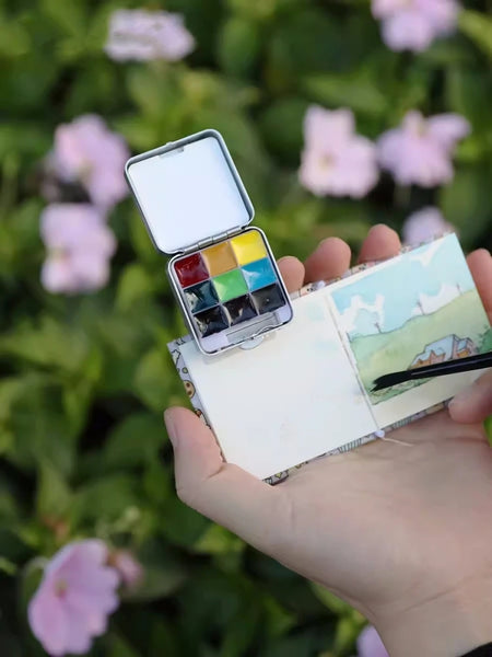 New Mini Travel Solid Watercolor Paint Packaging 9-color Small Metal Mini Watercolor Box Student Painting Supplies   Gouache