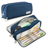 Large Capacity Pencil Case 3 Compartment Pouch Pen Storage Bag Double Side Opening Student Stationery Organizer School Supplies