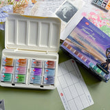 AOOKMIYA NEW White Night Solid Watercolor Mist Series 12 Color Set Artist Precipitated Layered Watercolor Art Supplies for Artist