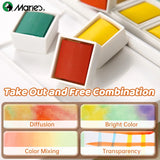 AOOKMIYA Marie's 18/24/36/48 Colors Solid Watercolor Paint Set,Includes Refillable Water Pens, Porcelain Plates, Sponge,Watercolor Paper