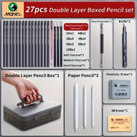 AOOKMIYA Marie's 23/27pcs Pencil Set with Double Layer Box with Charcoal Graphite,Pencils,Erasers,Knife,for Painting,Writing for Adults