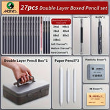AOOKMIYA Marie's Pencil Set with Double Layer Box with Charcoal Graphite,Pencils,Erasers,Knife, for Painting,Writing for Adults(23/27pcs)