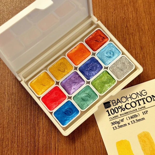 AOOKMIYA French SENNELIER Artist-grade Honey Pearlescent Watercolor 12 Colors 0.5/1ML Pigment Package Travel Portable Art Supplies