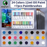 AOOKMIYA Marie's 31 pcs Oil Paint Set,7 pcs Brushes & 24 Colors 12ml/0.42oz Tubes,Oil Based Pigments & Brushes Kit for Canvas,Craft