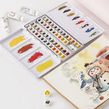 Metal Water Color Tin Box with 52 Empty Half Pans and Fold-out Mixing Painting Tray-Portable Travel Watercolor Palette