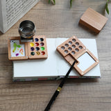 AOOKMIYA New 11-grid Portable Palette Mini Watercolor Paint Box Walnut Travel Carry-on Painting and Sketching Set Art Supplies