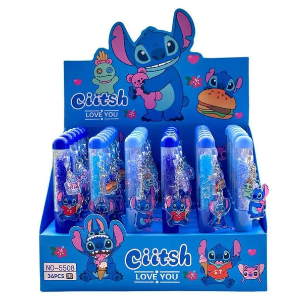 Stitch 36Pcs Gel Pen Cartoon Set Disney Cute Doll 0.7mm Black Diamond Pendant Acrylic Twist Pen Students Learn Stationery