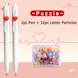 Deli NUSIGN Puzzle Cute DIY Gel Pen,Assorted Words Dual-Ball Smooth&Quick Dry,No Smudge 0.5 Black No Stress pen for kids student