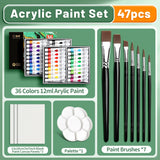 AOOKMIYA Professional Acrylic Paint Set - 23/29/35/47 pcs , 12/18/24/36 Colors 12ml/0.41floz Colors Tubes Kit for DlY,Rock,Wood,Ceramic