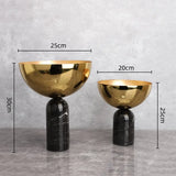 Geometric Golden Fruit Bowl Metal Handicraft Marble Base Desktop Storage Container Candy Tray Flower Vase Metal Figurine