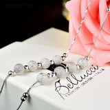 Fashion Pure 100% 925 Sterling Silver Anklet Frosted Gold Color White Round Beads Anklets For Women Ankle Foot Chain Jewelry