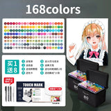 AOOKMIYA 168 Color Double Head Alcohol Oily Marker Double Black Bag Set Base Student Animation Clothing Design Brush Art Stationery