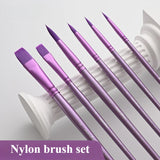 AOOKMIYA 4/6pcs Watercolor Brush Set Nylon Hair Round Head Flat Head Purple Green Rod Brush Art Students Special Painting Supplies