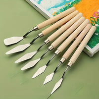 AOOKMIYA Art Oil Painting Scraper Wooden Flat Head Stainless Steel Pick Knife Gouache Paint Pointed Color Mixing Spatula