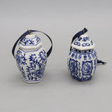 Set of 6 Ceramic Pendants, Hanging Ornaments, Blue and White Ceramic Jar Models