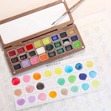 AOOKMIYA 24 Colors 1ml Solid Watercolor Pigment Wooden Box with Palette Handmade Solid Pigment Painting Portable Nail Art Supplies