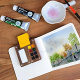 AOOKMIYA Portable Travel Watercolor Set Paul Rubens Artist Grade Watercolor 8 Colors Mini Walnut Paint Box Student Outing Art Supplies