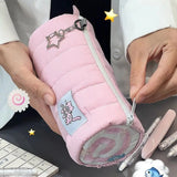 INS Large Capacity Pink Pen Bag Creative Soft Touch Pencil Case Stationery Storage Organizer Creative Students Gift