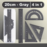 Deli 4pcs Metal Ruler for School Kids Measure Drawing Multi-Function Rulers Straight Protractor Triangular Rulers Set
