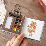 AOOKMIYA Portable Travel Watercolor Set Schmincke Watercolor 8 Colors Mini Walnut Paint Box Sketchbook Student Outing Art Supplies