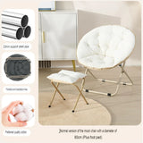Round Folding Faux Fur Saucer Chair for Bedroom Living Room Dorm Comfy Furry Padded Soft Cozy Moon Chair with Footrest Ottoman