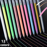 12 Pcs Large Capacity Needle and Neutral Pen 12 Colors Highlighter Pens DIY Painting,Black Card Drawing,Marking,Graffiti